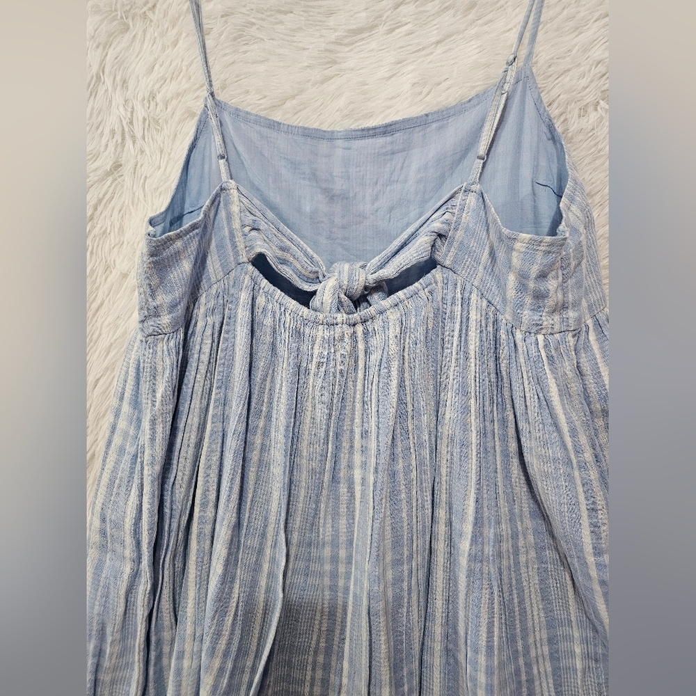 American Eagle Outfitters Baby Doll Light Blue Plaid Midi Dress Large - Picture 6 of 16